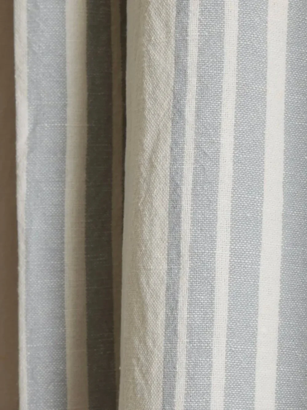Coastal Stripe Linen Cotton Curtain - Single Panel in Ivory/Fog